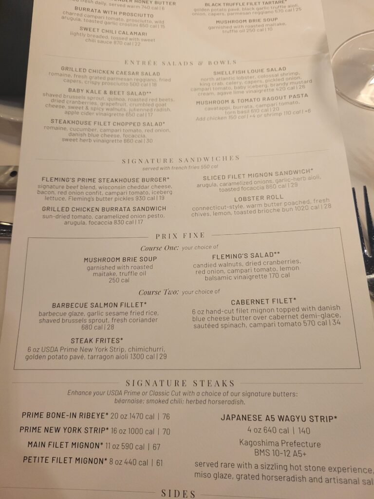 Flemings Menu