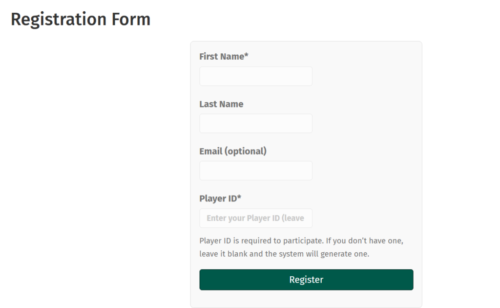Swiss Tourney - Registration Form